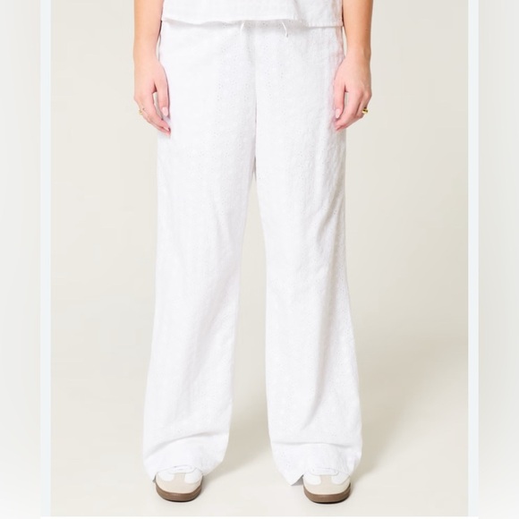 Hollister White Wide Leg Linen Blend Adjustable-Rise Pull-On Baggy Pants - Picture 1 of 4